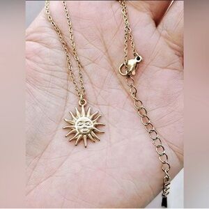 Gold Plated Stainless Steel Sun Pendant Necklace